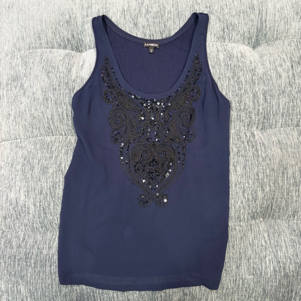Express Blue Embellished Sleeveless Tank Top